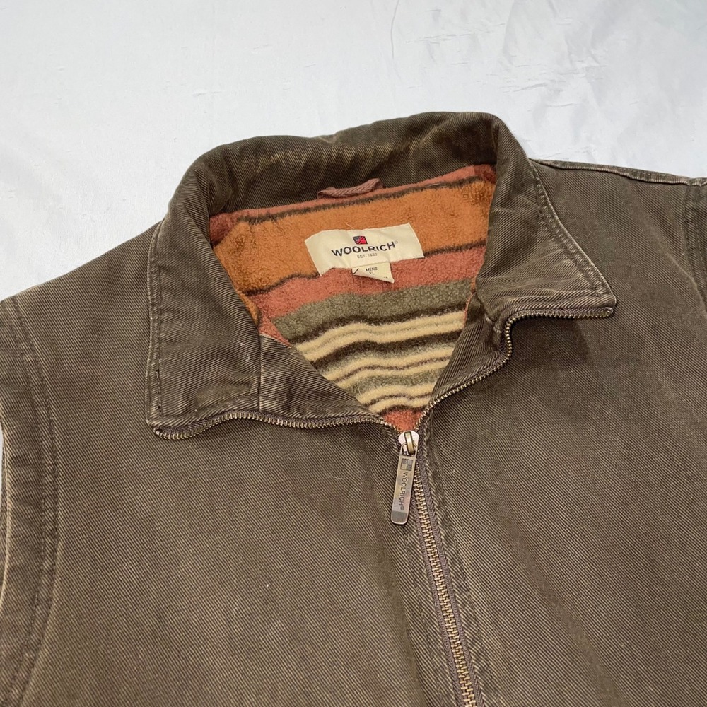 Woolrich Mens Canvas Workwear Vest XL Brown Fleece Lined Full Zip Cotton Rugged